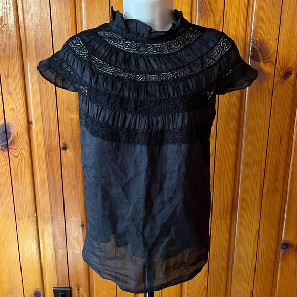 NWT Frame Ramie Lace Trim Top in Noir, Large - Picture 3 of 10